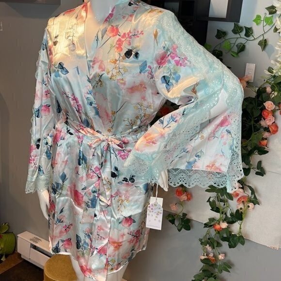 In Bloom Eloise Floral Lace-Trim satiny Robe‎ Size XL RefI014 - Picture 9 of 15